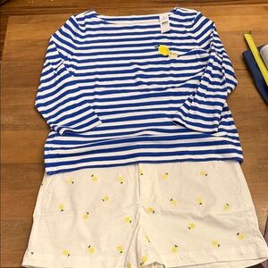 LOFT New Sz L Blue & White Striped Top with Lemon Embroidery and Sz 14 new short